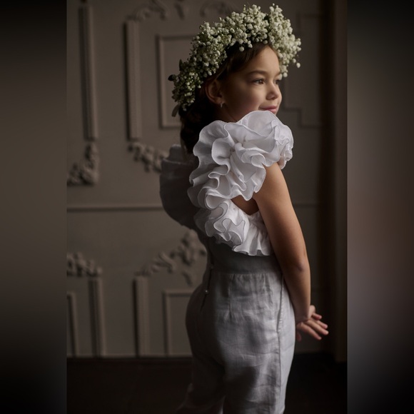 NWOT White boho flower girl romper with ruffle - Picture 2 of 6